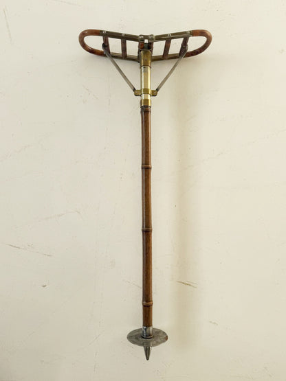 Vintage Folding Stool Cane - Wood, Brass, and Metal