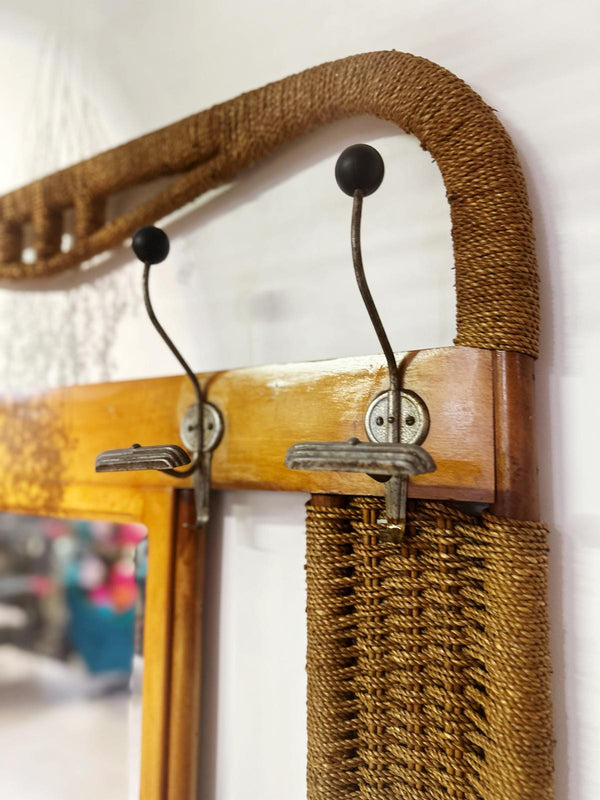 Wicker and rope clothes hanger