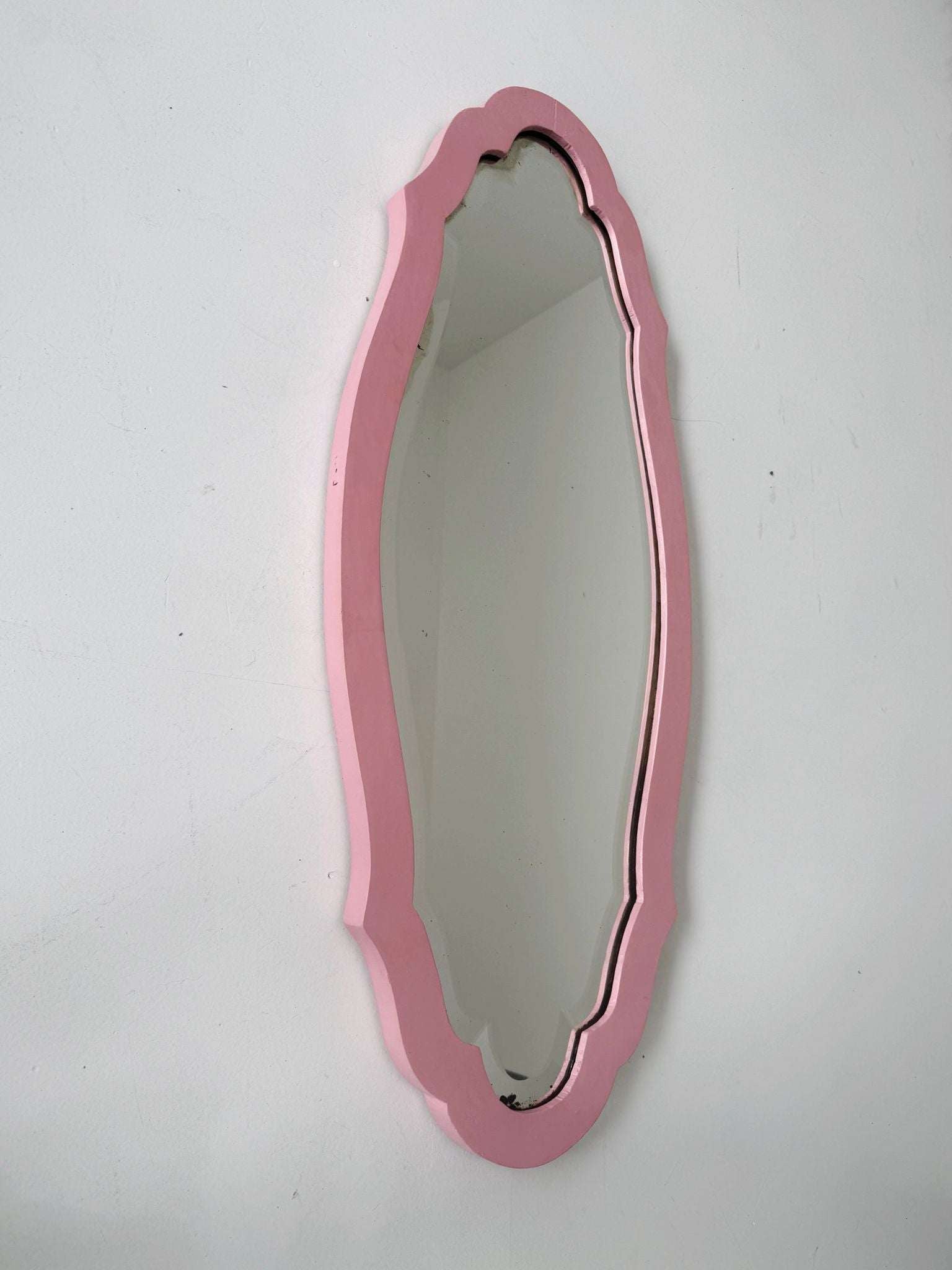 Shaped Mirror with Pink Frame – 1970s