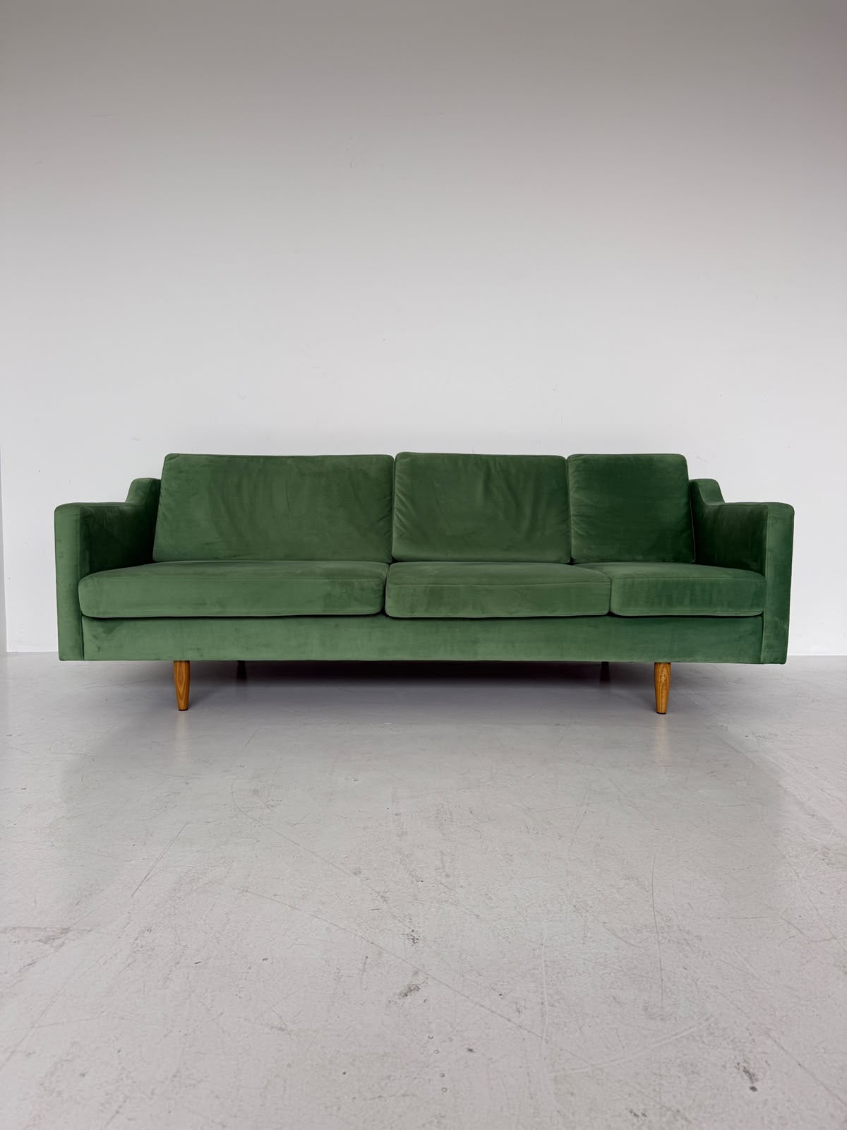 Sage Green Velvet Three-Seater Sofa – 1960s