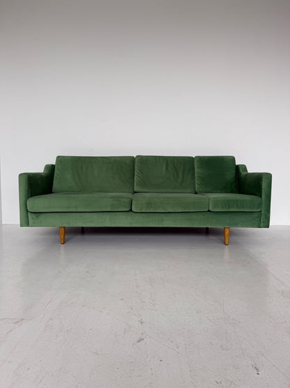 Sage Green Velvet Three-Seater Sofa – 1960s