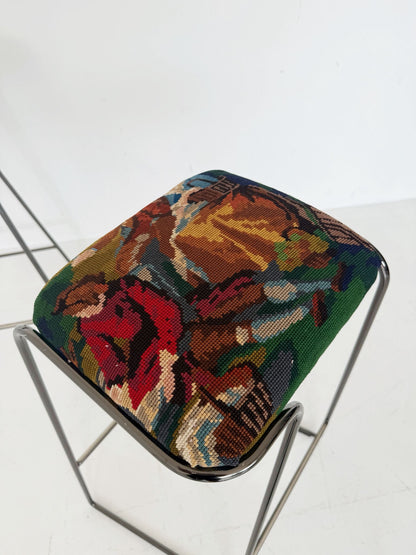 Pair of stools, handcrafted silver metal frame