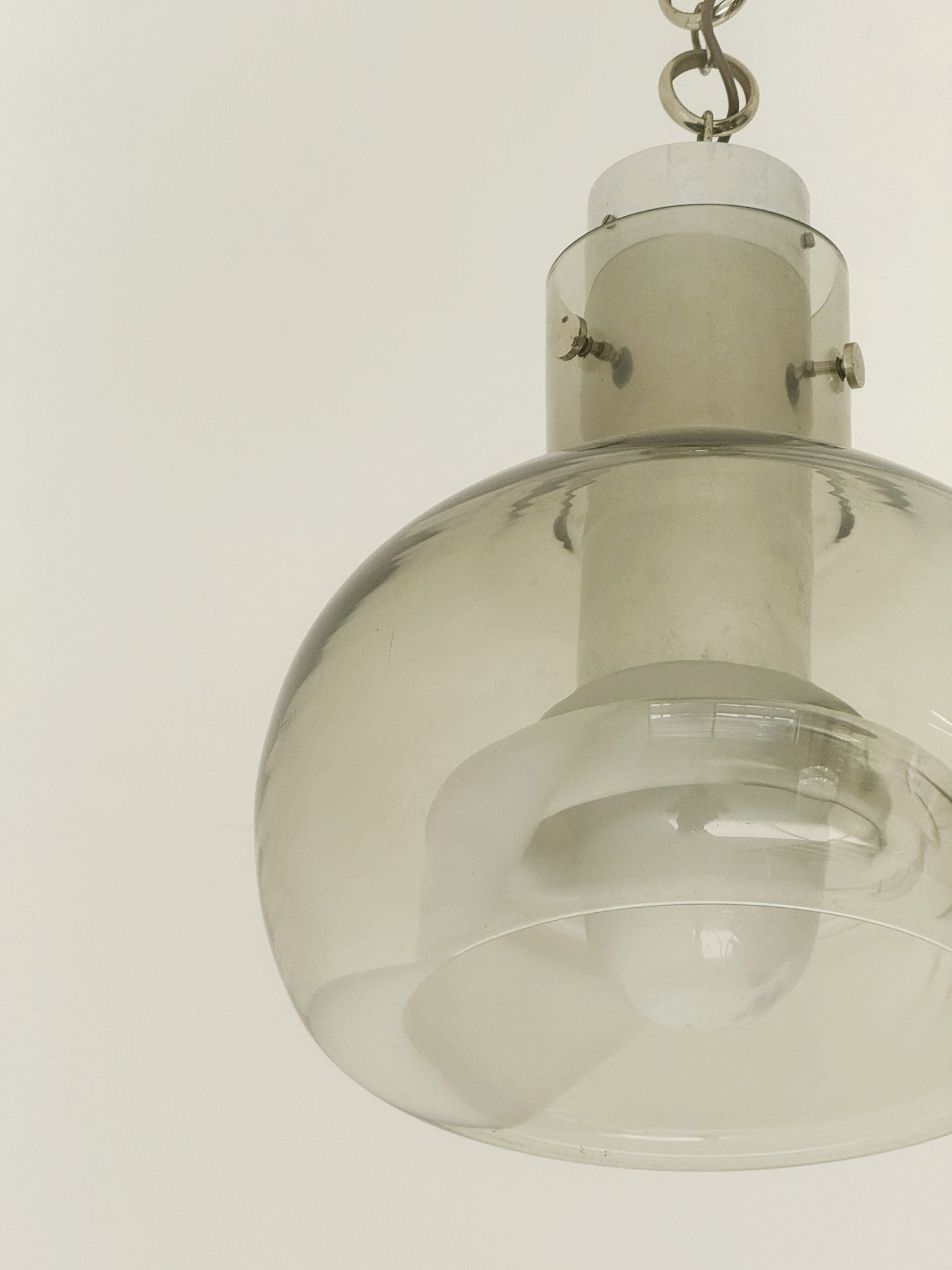 Smoked glass pendant lamp with internal opaline decoration – Italy, 1970s