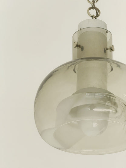 Smoked glass pendant lamp with internal opaline decoration – Italy, 1970s