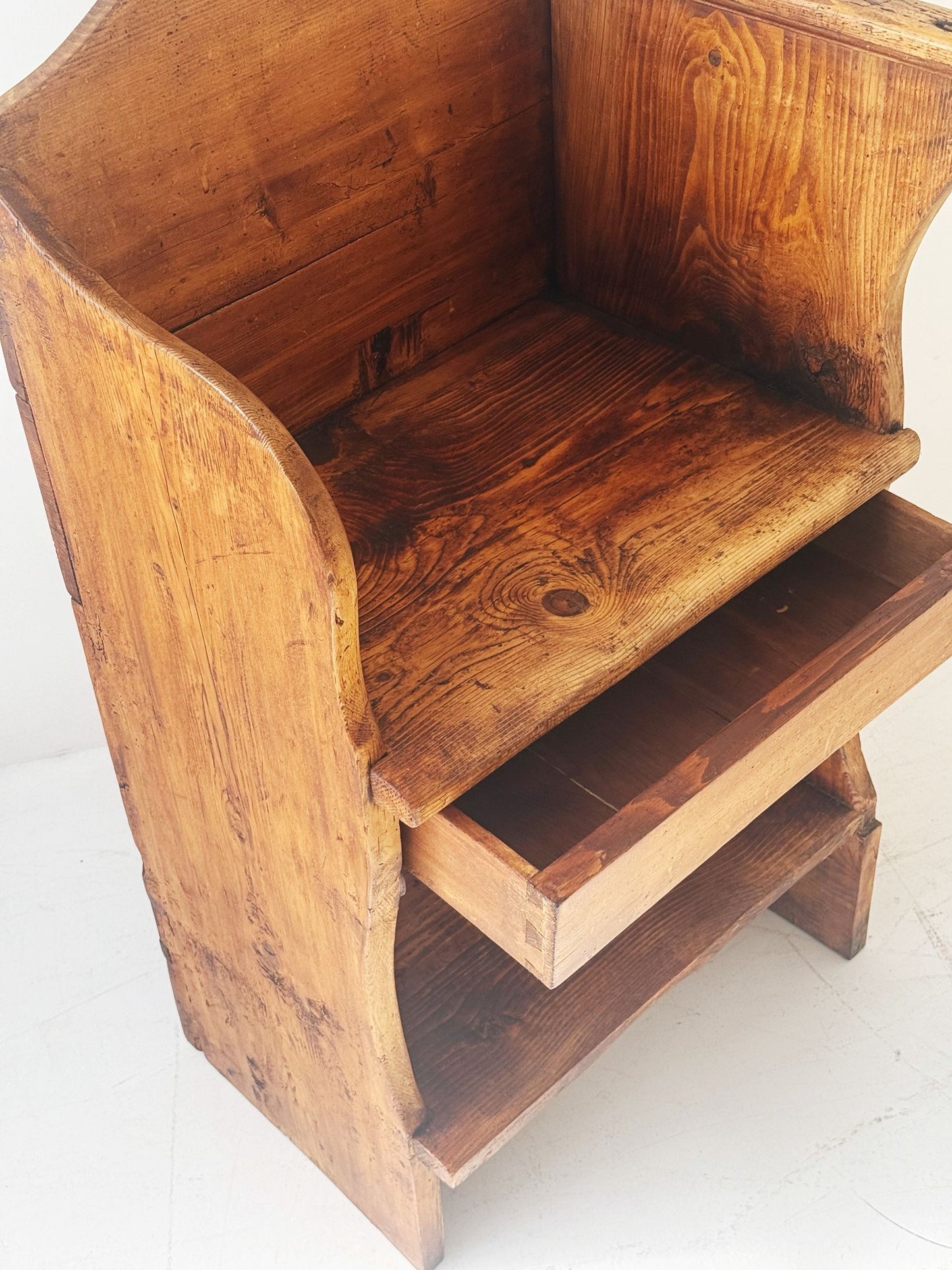 Panca rustica con cassetto e ripiano Italia, fine XIX - inizio XX secolo