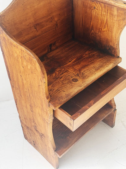 Panca rustica con cassetto e ripiano Italia, fine XIX - inizio XX secolo