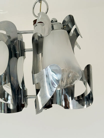 Sculptural glass and chrome-plated metal chandelier, 1970s