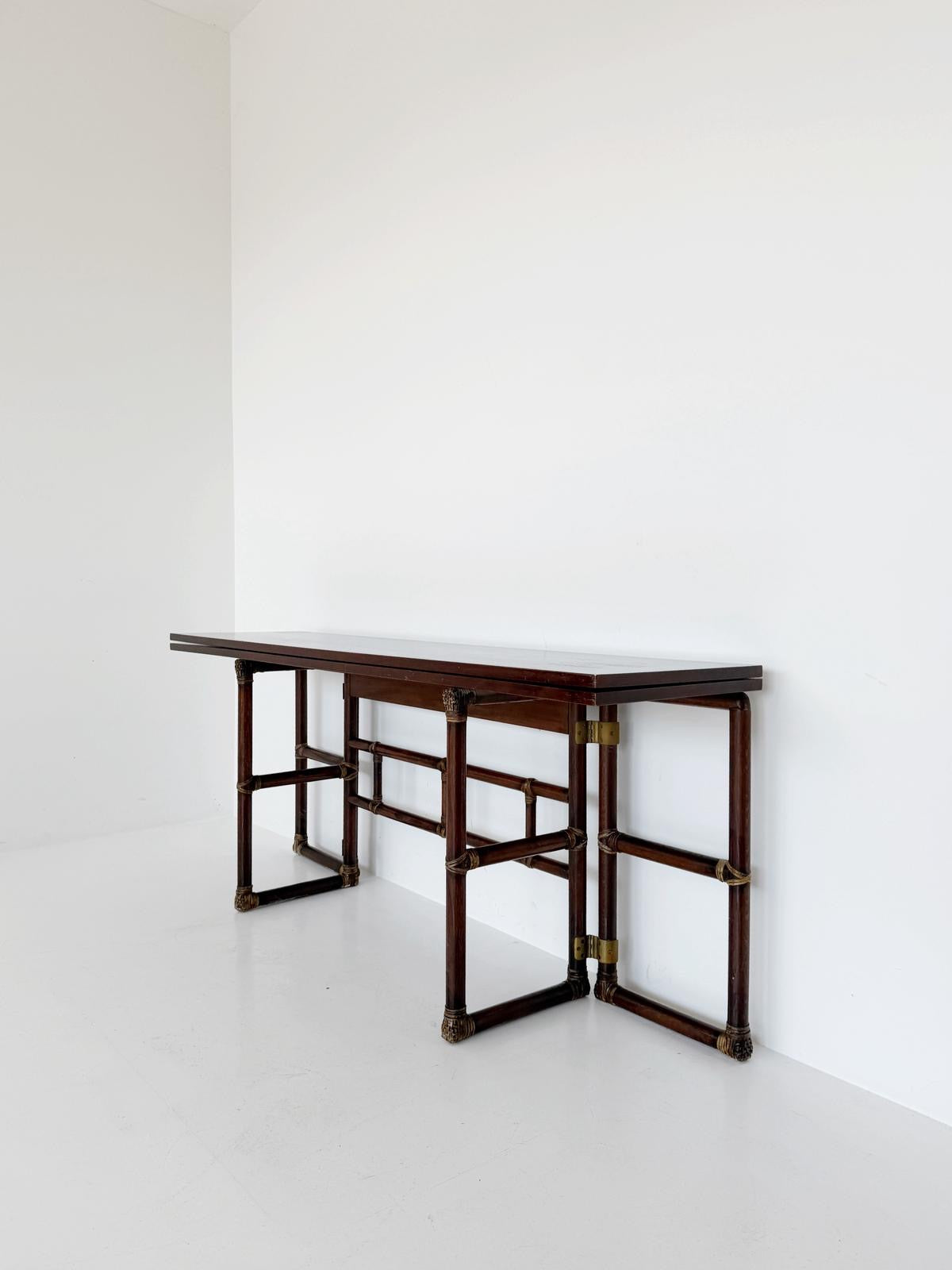 McGuire oak and rattan console/table by Lyda Levi (1970s)
