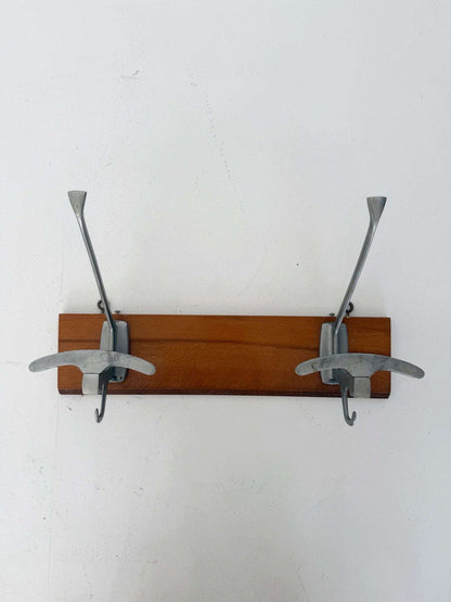Wooden and aluminum wall coat rack – 1960s