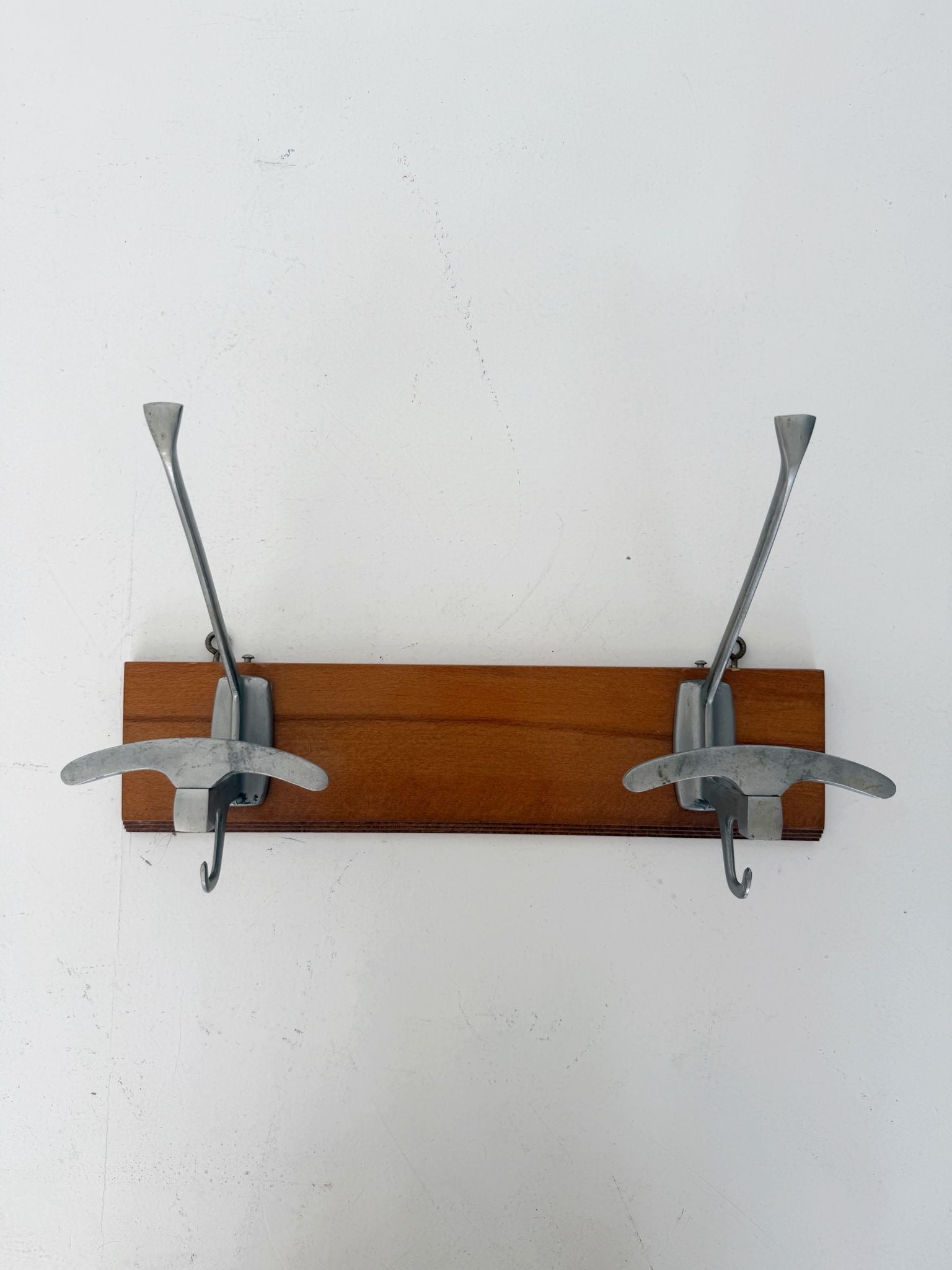 Wooden and aluminum wall coat rack – 1960s