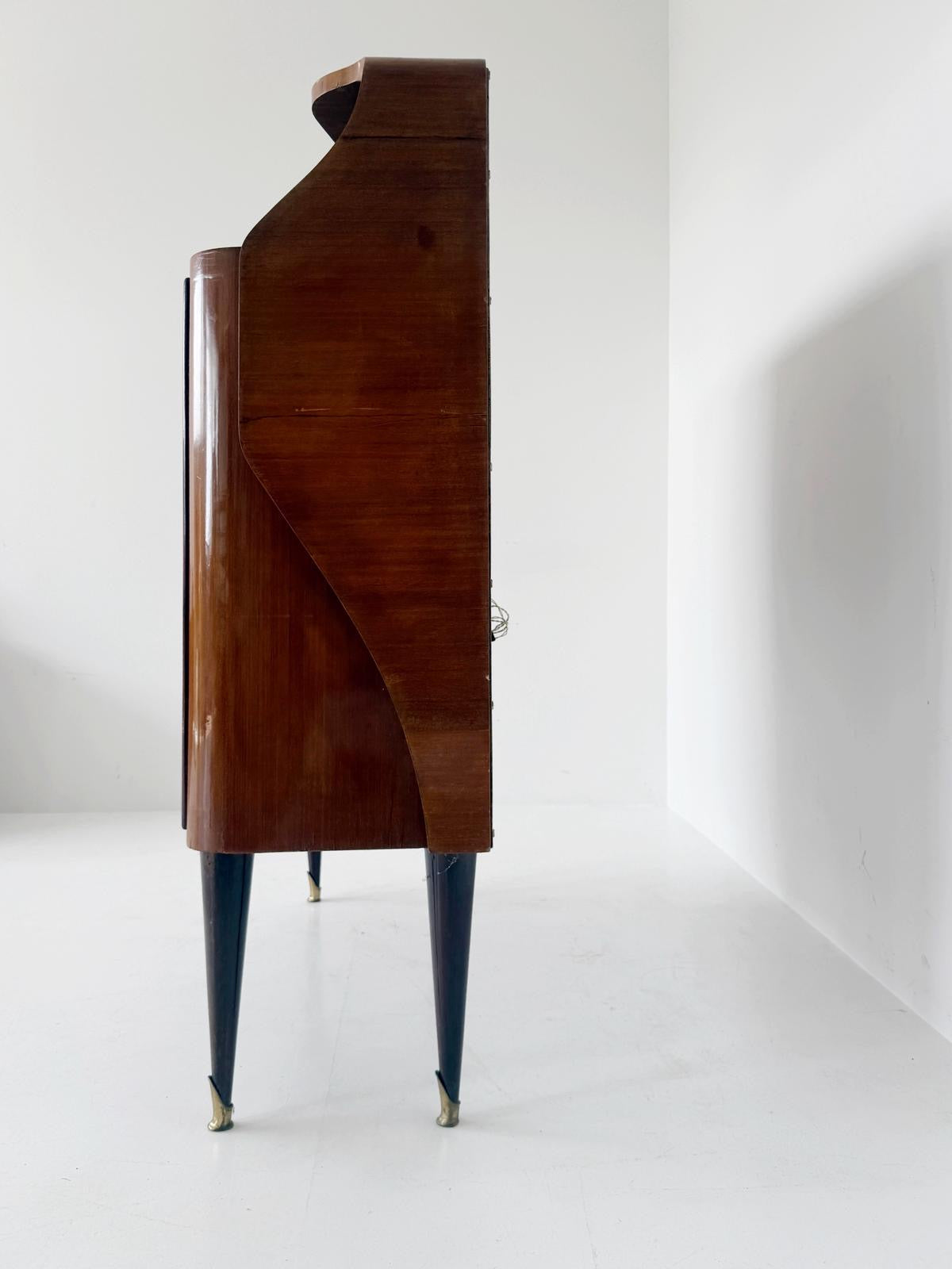 Italian Mahogany Bar Cabinet with Interior Mirrors, 1940s–1950s