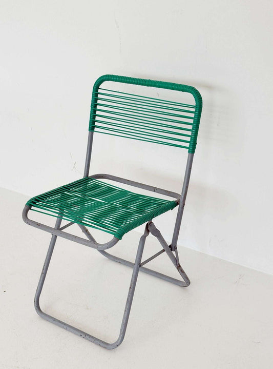 Children's folding chair in metal and woven plastic wire, 1960s/1970s