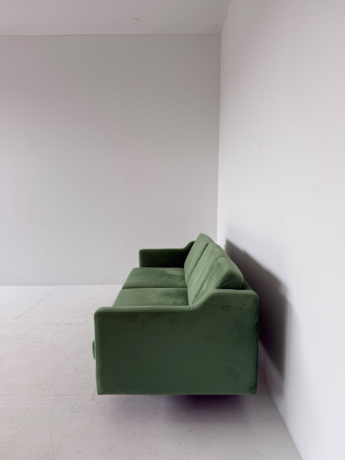 Sage Green Velvet Three-Seater Sofa – 1960s