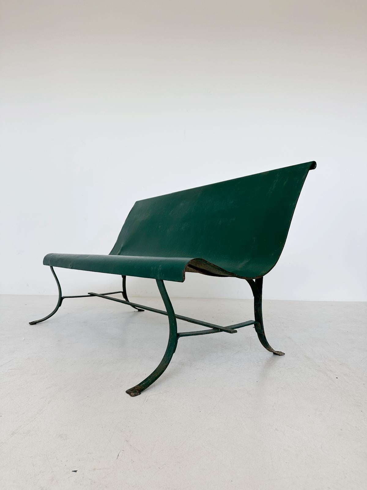 Green iron bench