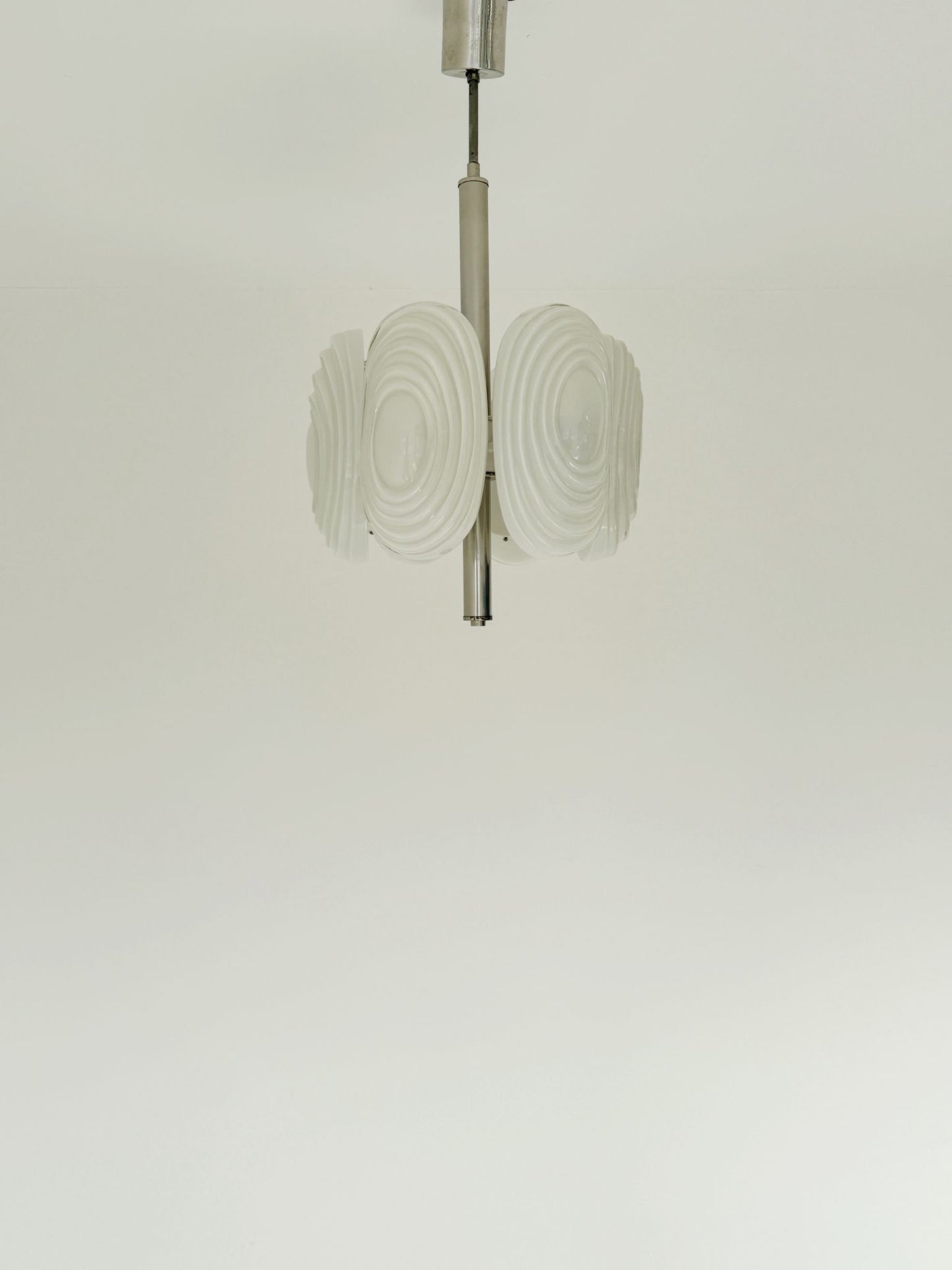 Six-element pendant lamp in molded opal glass – Italy, 1970s