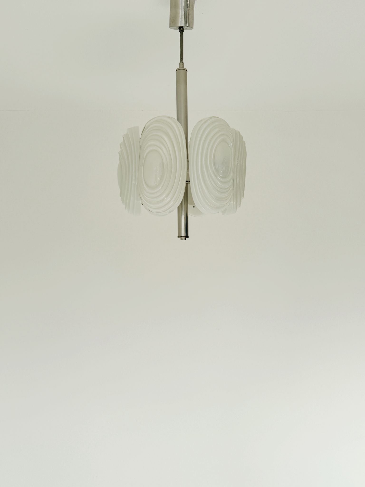 Six-element pendant lamp in molded opal glass – Italy, 1970s