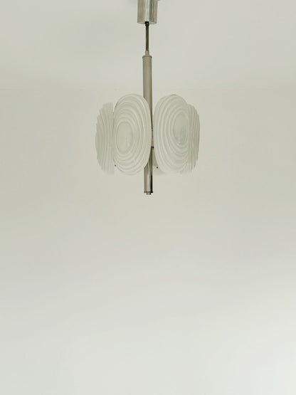 Six-element pendant lamp in molded opal glass – Italy, 1970s
