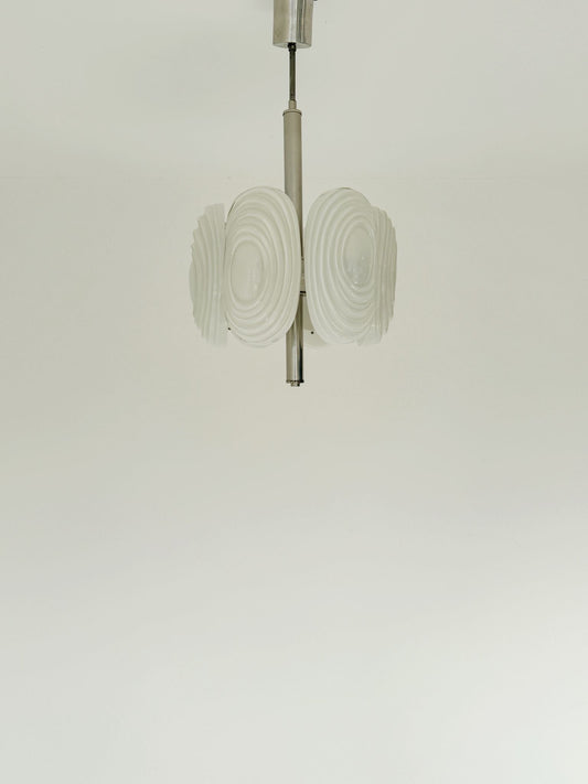 Lampada a sospensione a sei elementi in vetro opalino stampato – Italia, anni '70