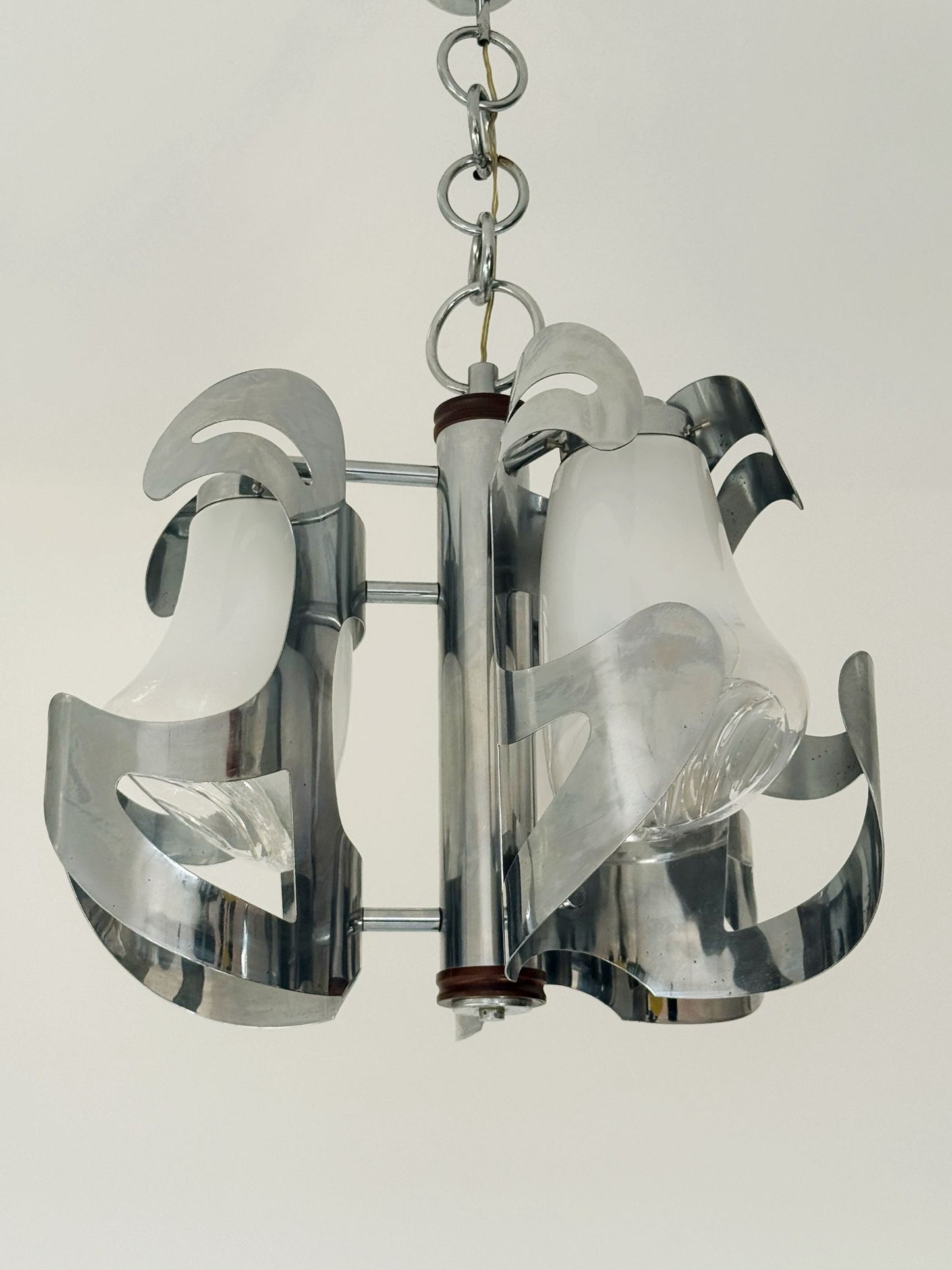 Sculptural glass and chrome-plated metal chandelier, 1970s