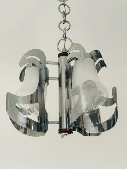 Sculptural glass and chrome-plated metal chandelier, 1970s