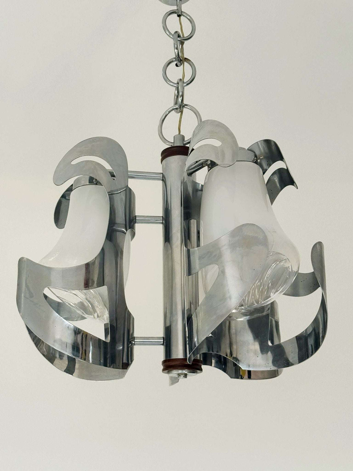 Sculptural glass and chrome-plated metal chandelier, 1970s