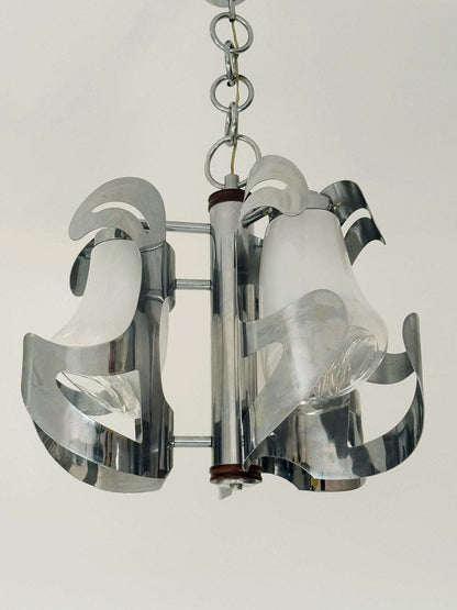 Sculptural glass and chrome-plated metal chandelier, 1970s