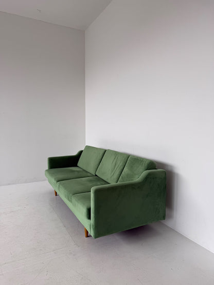 Sage Green Velvet Three-Seater Sofa – 1960s