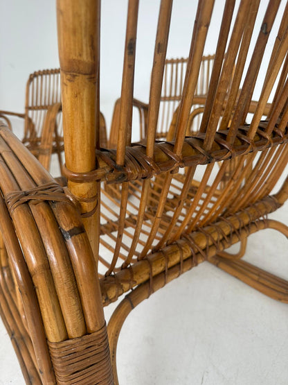 Original 60s rattan lounge set – 4 armchairs + coffee table