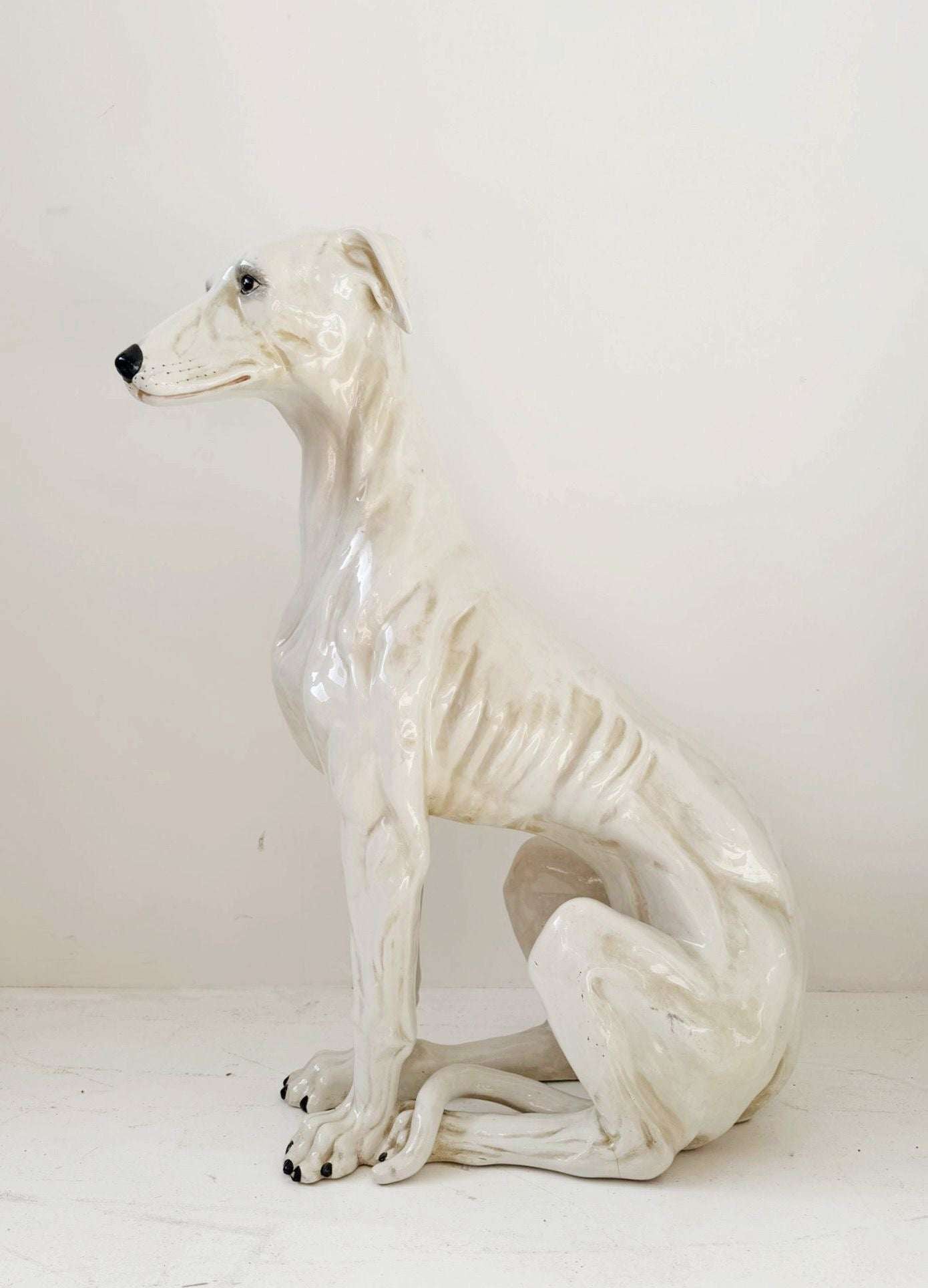 Glazed Ceramic Greyhound Sculpture – Decorative Elegance