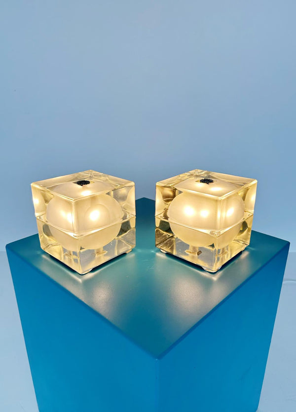 Pair of CUBOSFERA table lamp, Alessandro Mendini
