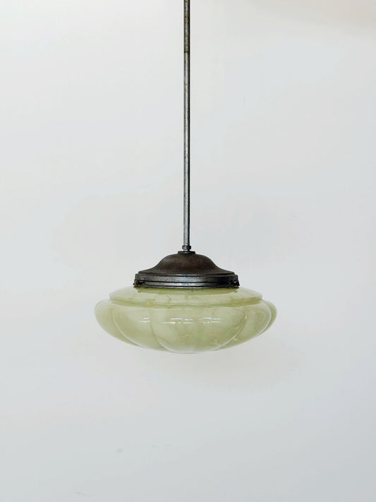 Lampada a sospensione in vetro soffiato verde opalino