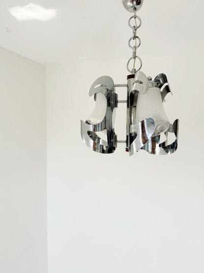 Sculptural glass and chrome-plated metal chandelier, 1970s