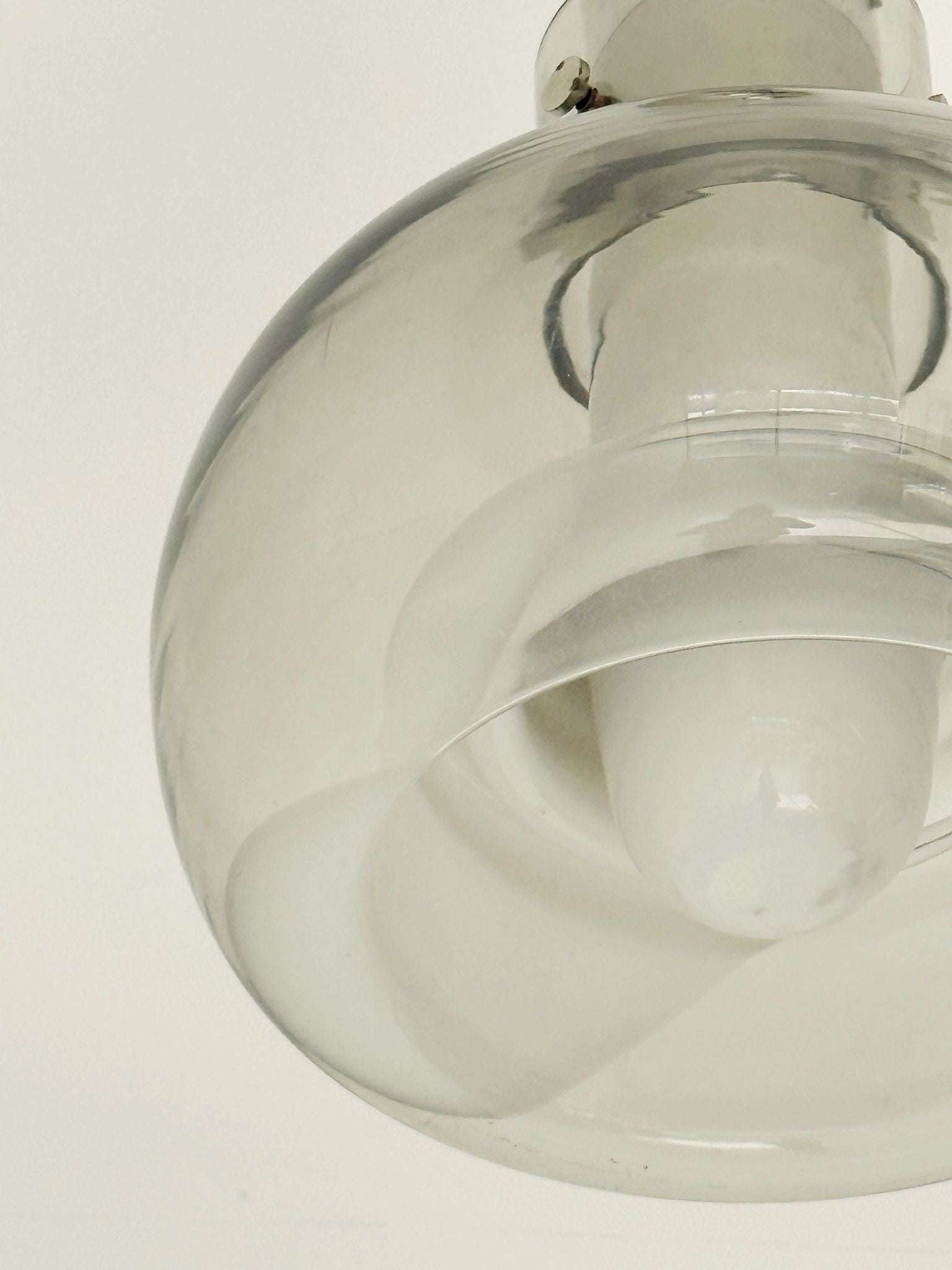 Smoked glass pendant lamp with internal opaline decoration – Italy, 1970s