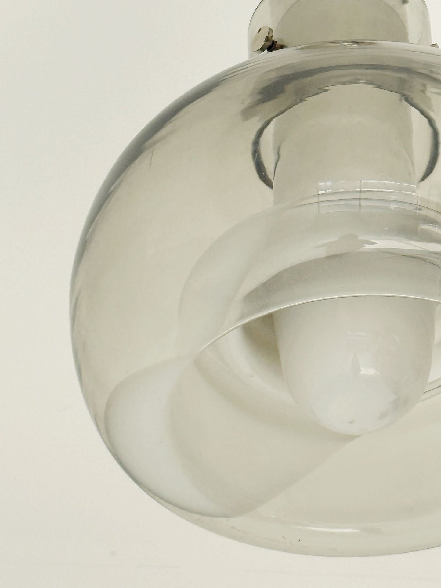 Smoked glass pendant lamp with internal opaline decoration – Italy, 1970s