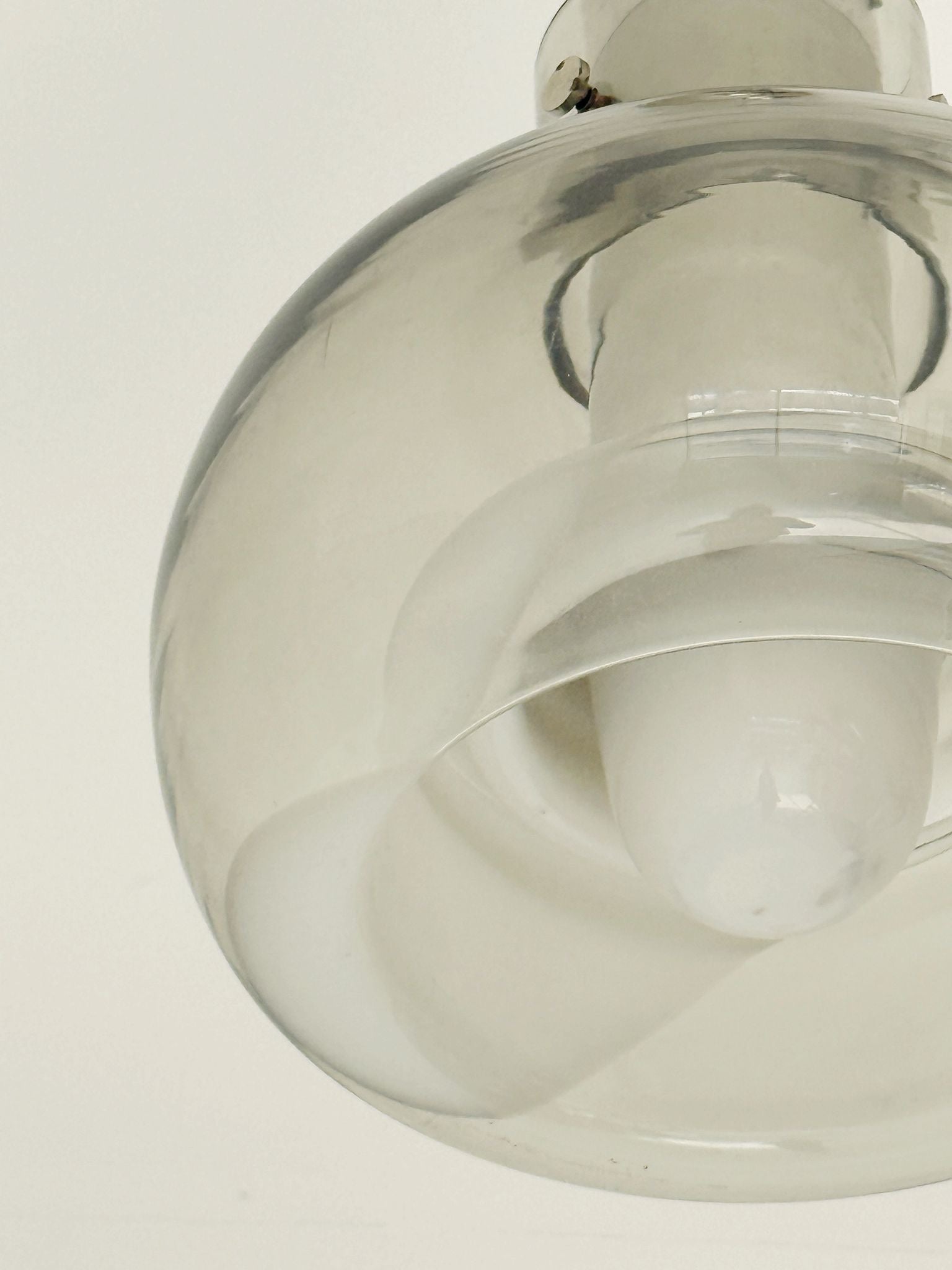 Smoked glass pendant lamp with internal opaline decoration – Italy, 1970s