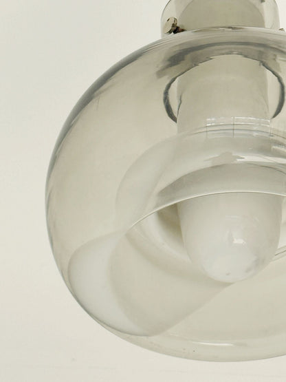 Smoked glass pendant lamp with internal opaline decoration – Italy, 1970s