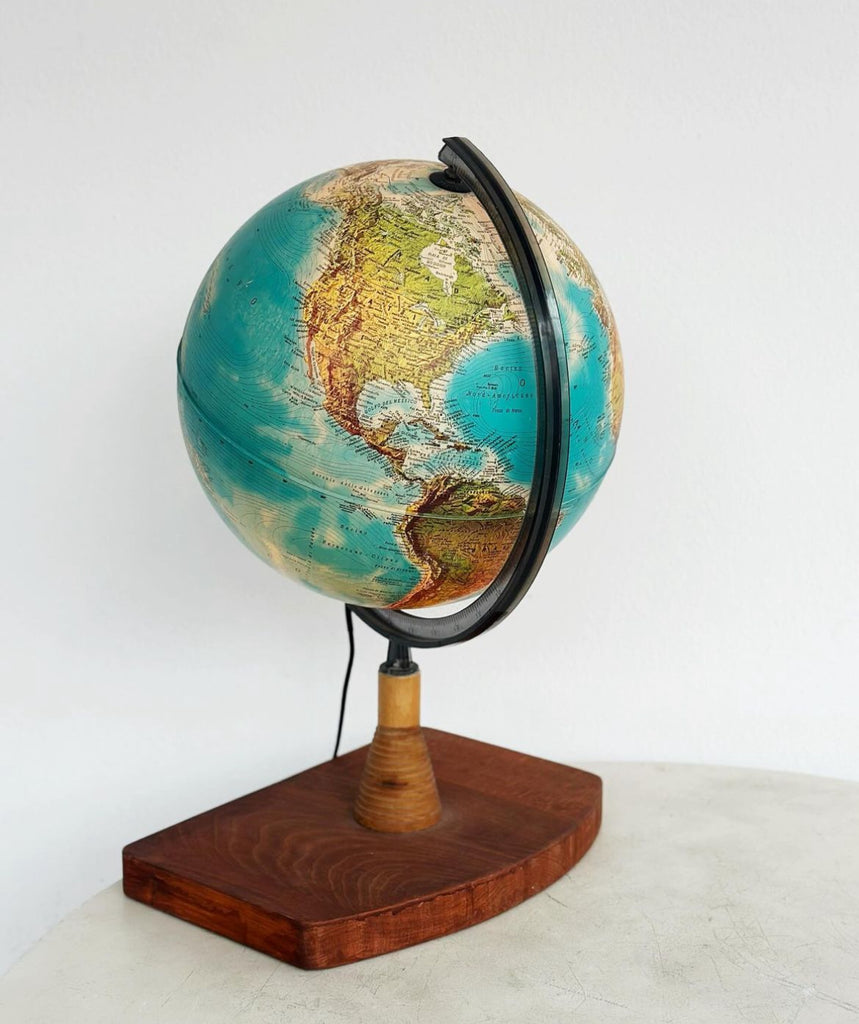Globe with wooden base