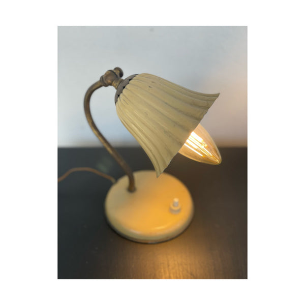 Beige and brass table lamp