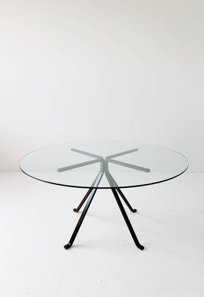 Cugino table by Enzo Mari with round top in transparent glass