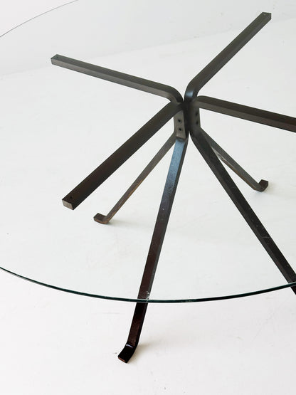 Cugino table by Enzo Mari with round top in transparent glass