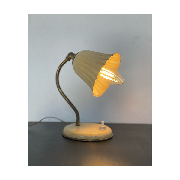 Beige and brass table lamp