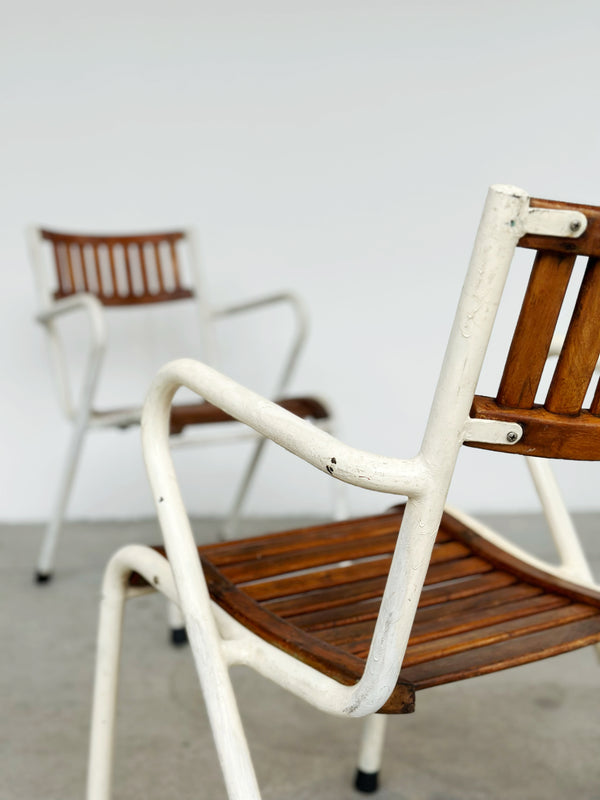 Pair of wood and iron chairs
