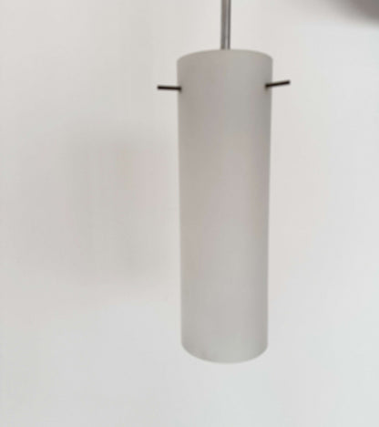 Vintage chandelier in chromed metal and frosted glass