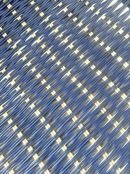 Blue woven chair with armrests