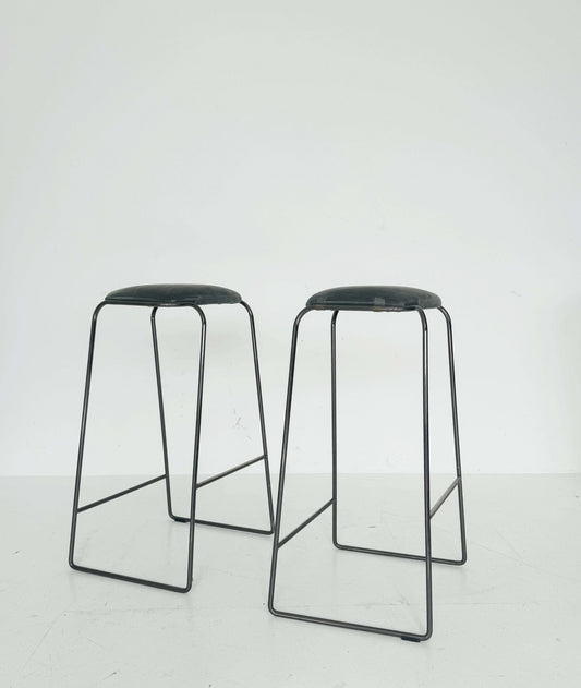 Pair of metal stools with velvet seats