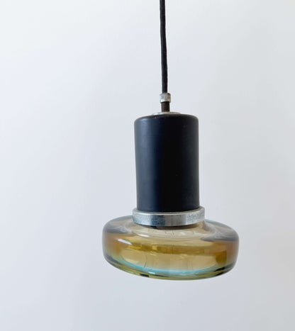 Small pendant lamp in yellow glass and metal