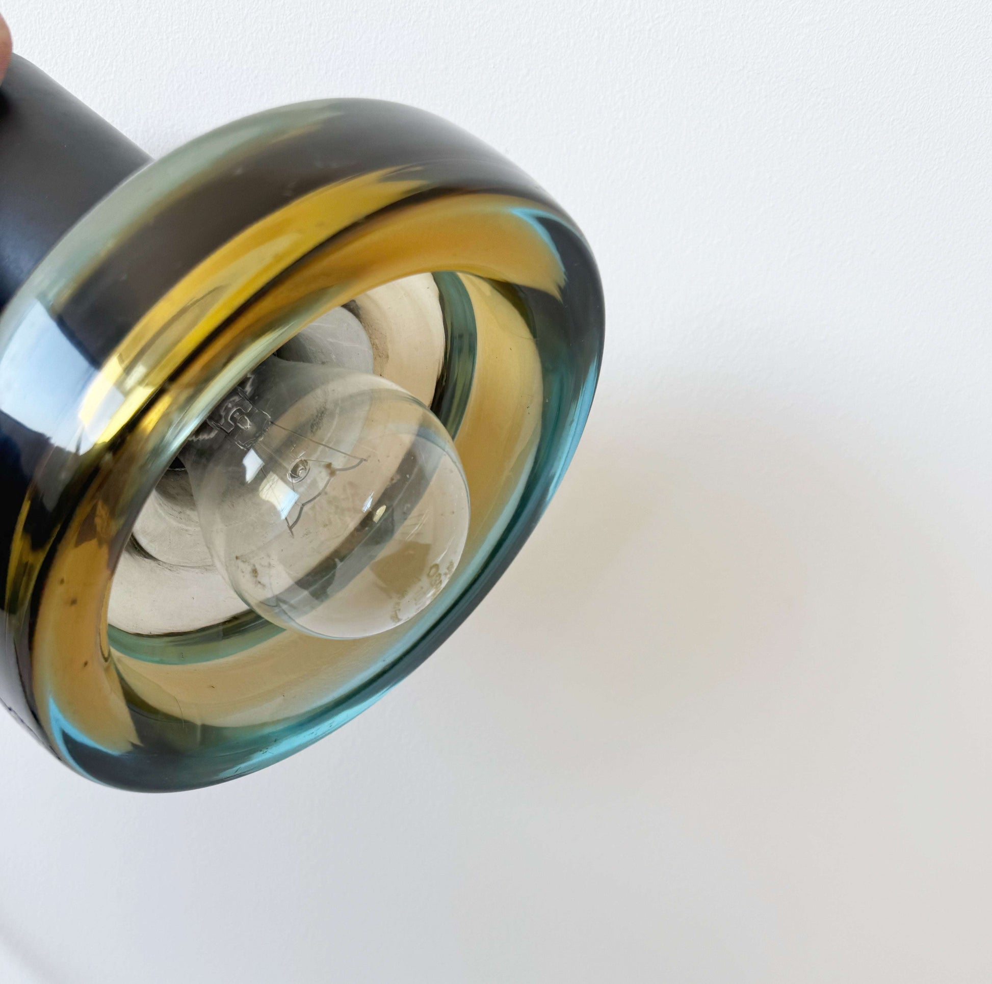 Small pendant lamp in yellow glass and metal