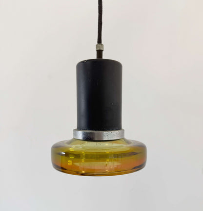 Small pendant lamp in yellow glass and metal