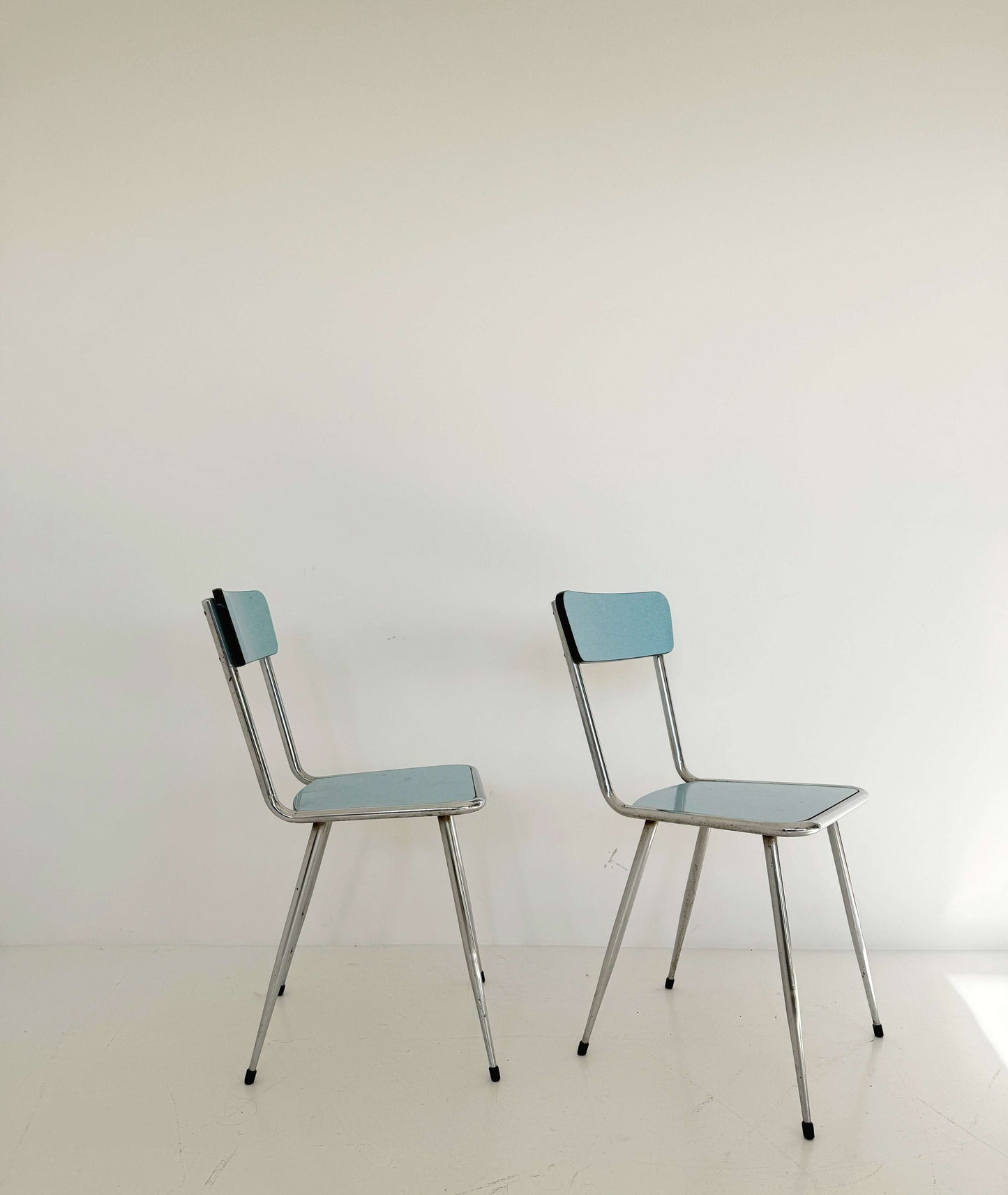 Pair of Vintage Metal Chairs with Blue Seat