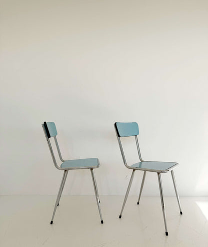 Pair of Vintage Metal Chairs with Blue Seat